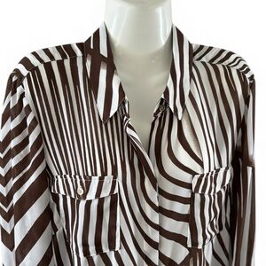 Striped Brown and White Women's Button-Up Shirt